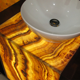 Backlit onyx vanity pedestal