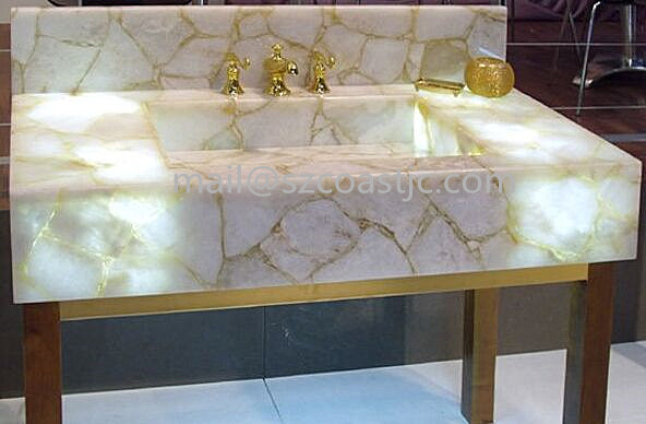 White onyx backlit vanity